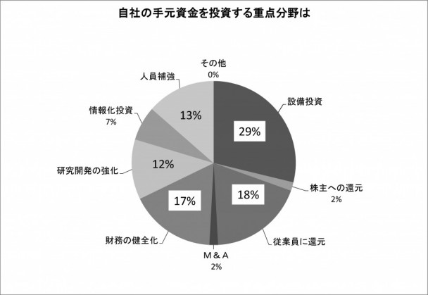 自社の手元資金を投資する重点分野は