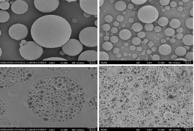 エアポリックの粒子（左が汎用品、右が開発品）