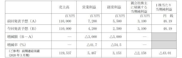 ２０２１年３月期通期連結業績予想