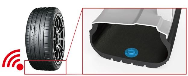 タイヤ内面貼り付け型センサーのイメージ（アルプスアルパインと共同開発中）