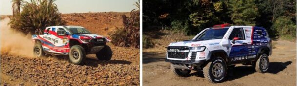 参戦車両、左トヨタハイラックス、右トヨタランドクルーザー