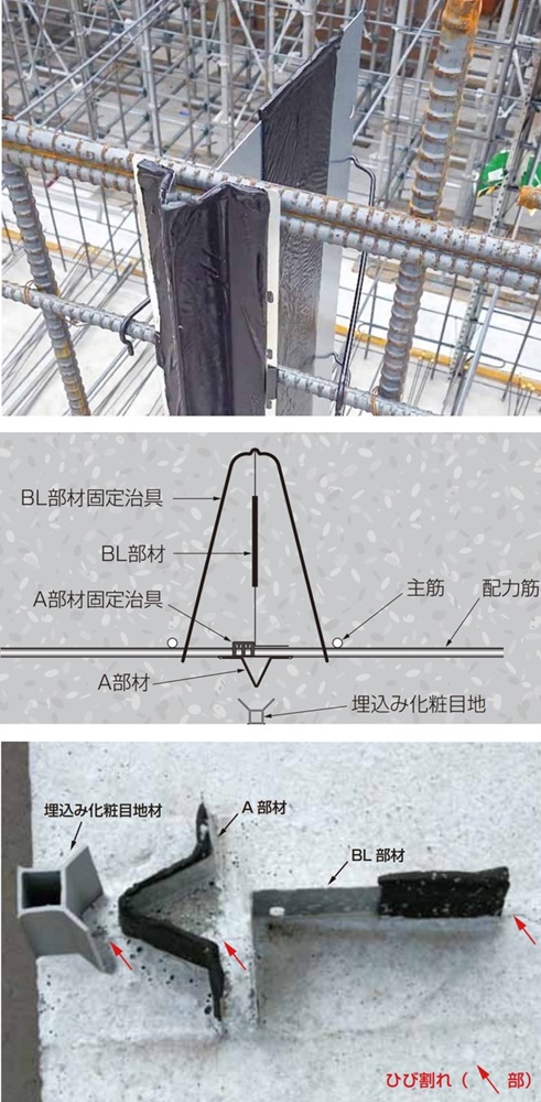 ワンタッチ固定で施工可能な誘発目地材