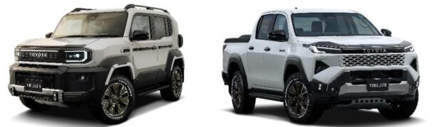 左新型「ランドクルーザーＦＪ」、右新型「ハイラックス」